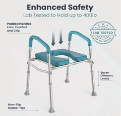 Raised Toilet Seat w/ Handles 400lb Adjustable Toilet Chair Teal Color