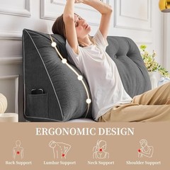 Headboard Pillow Triangular Wedge Pillow Headboard, Wedge Queen Dark Grey