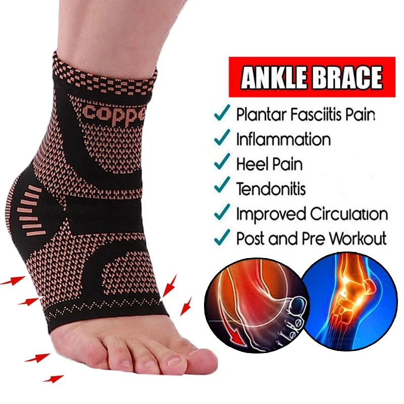 Copper Ankle Support Brace Compression Sleeve Elastic Foot Pain Relief