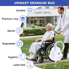 5 Pack 2000Ml Sterile Urinary Drainage Bags, Catheter Bags with Anti-Reflux Cham