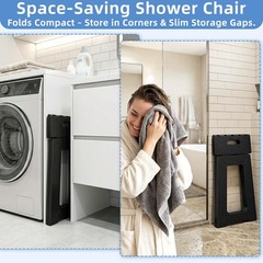 Foldable Shower Seat 17.7” Height Upgrade, Folding 17.7 Inches, Black