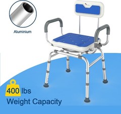 360 ° Swivel Shower Chair with Padded Armrests and Backrest Adjustable Height