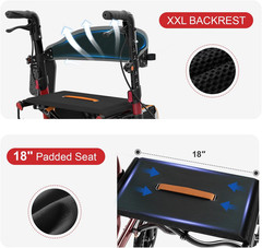 Rollator Walker for Seniors with Seat, Lightweight & Foldable, 8″ All-Terrain Wh