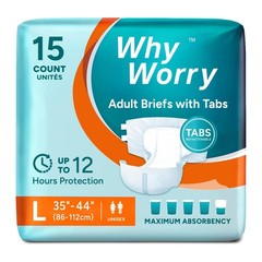 WhyWorry Adult Diapers with Tabs, Maximum Absorbency, Unisex, Large, 15 Count