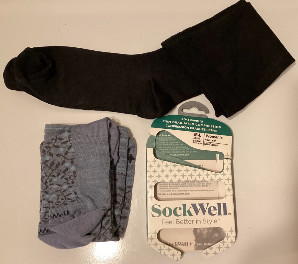 Lot of 2 Compression Stockings, 20-30 mmHg SockWell Med & CVS Firm Black S-M