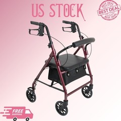 Junior Aluminum Rollator Walker 6in Wheels 250LB Capacity Burgundy Medical Aid