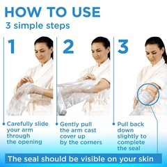 100% Waterproof Cast Covers for Shower Arm – Tight 3 Count (Pack of 1), Clear