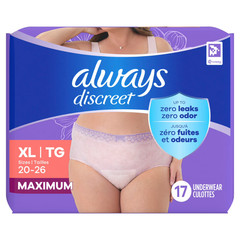 Always Discreet Incontinence Underwear Women, Postpartum Adult Diapers XL, 34 CT
