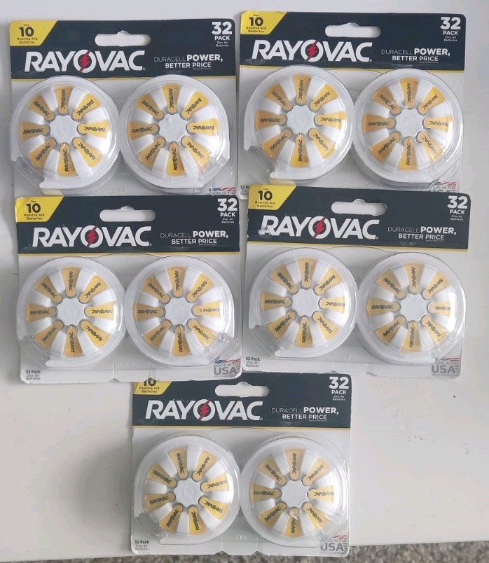 Five (5) Pack Rayovac Hearing Aid Batteries Size 10, 32 Ea, 160 Total, 7/27 9/27
