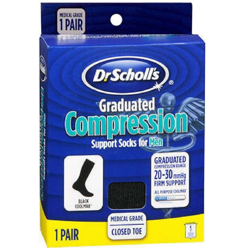 Dr. Scholl’s Graduated Compression Support Socks Mens 20-30 Black Medium Coolmax