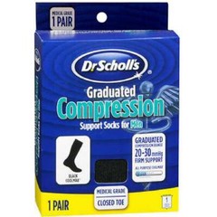 Dr. Scholl’s Graduated Compression Support Socks Mens 20-30 Black Medium Coolmax