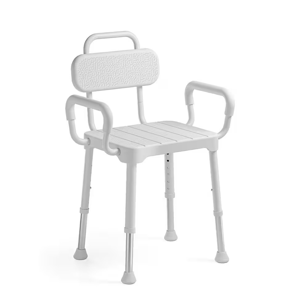 16 In. W Height-Adjustable Aluminum Shower Chair with Arms and Back, Heavy Duty