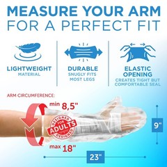 100% Waterproof Cast Covers for Shower Arm – Tight 3 Count (Pack of 1), Clear
