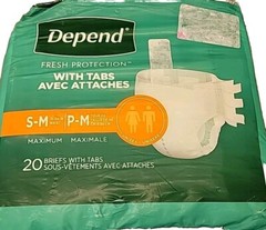 Depend Incontinence Underwear Unisex Briefs Size S/M w/ Tabs 20 Count NEW Sealed