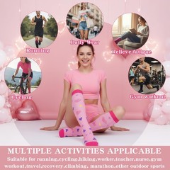 Women Compression Socks Knee High Heart 15-30 mmHg 4 Pairs Valentine Compress…