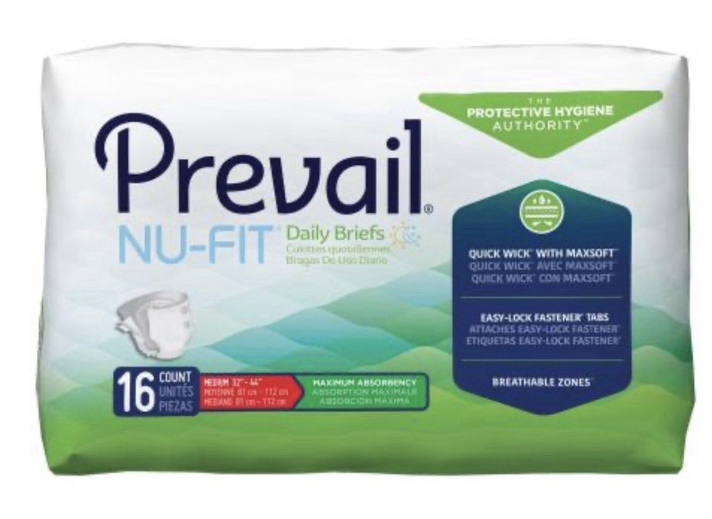 Prevail Nu-Fit Daily Briefs, Maximum Absorbency, Medium 32 – 44 Inch, 16 Count