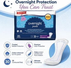 Equate Women’s Period Overnight Day Cotton Pad (30 Count) with Stuffed Toy