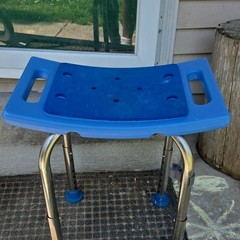 Blue Adjustable Height Portable Shower Bath Chair Plastic Aluminum Rectangle