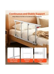 Foldable Fold-Down Steel Bed Rail Safety Guard, Silver/White for Elderly Adults.