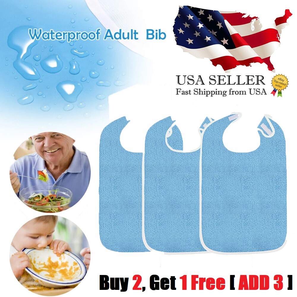 NEW Washable Adult Bibs Eating Clothing Protectors Easy to Clean & Crumb Catcher