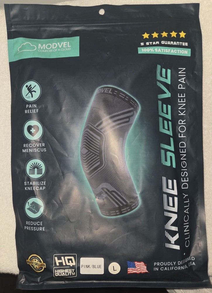 Modvel HQ Knee Sleeve Brace Support Men/Women Pain Relief Pink Blue Sz L