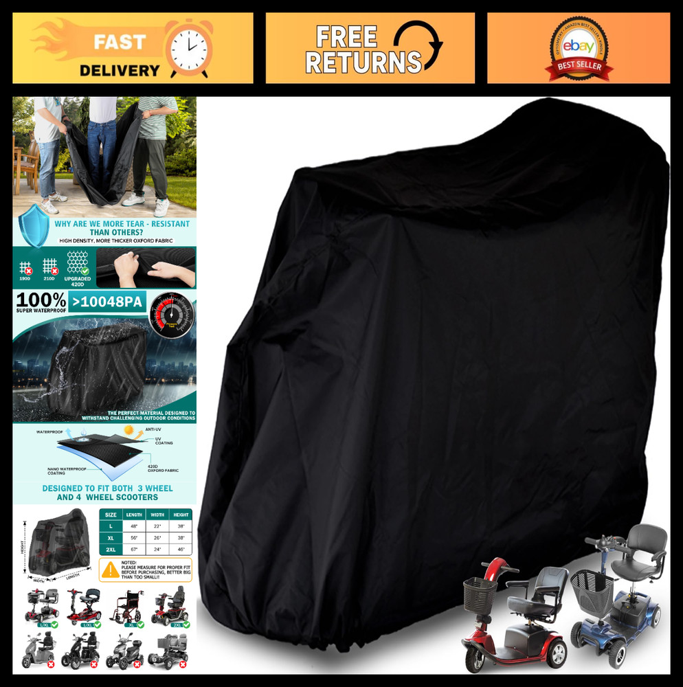 Heavy Duty Mobility Scooter Storage Cover 48″x22″x38″ Waterproof UV Protection
