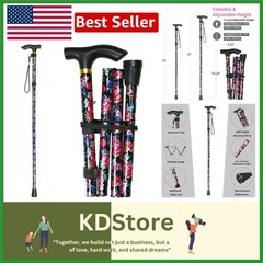 Adjustable Folding Aluminum Cane with Wrist Strap & Slip-Resistant Tip