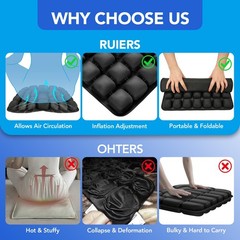 RUIERS Inflatable Seat Cushion 34 Air Cell Travel Air Nozzle Hemorrhoid Tailbone