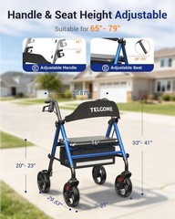 Walkers for Seniors with Seat, Thickened Flat Tube Frame, Foldable Rollator 350