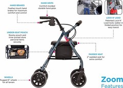 NOVA Zoom 18″ Seat Hght Foldable Rolling Walker Rollator 8″ Whls-OPENBOX PURPLE