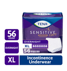TENA Sensitive Care Overnight Underwear, XL, 56 Count (Waist Size 39in-52in)