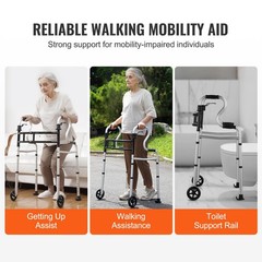 Folding Walker Stand Assist Adjustable Height Width Lightweight Walker 2 Wheels