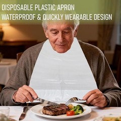 50 Pcs Disposable Adult Bibs with Adjustable Tie-on Straps, Small Pocket, Waterp