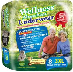 Wellness Absorbent Underwear Pull-Ups, XXX-Large, 8 Count, Made in USA