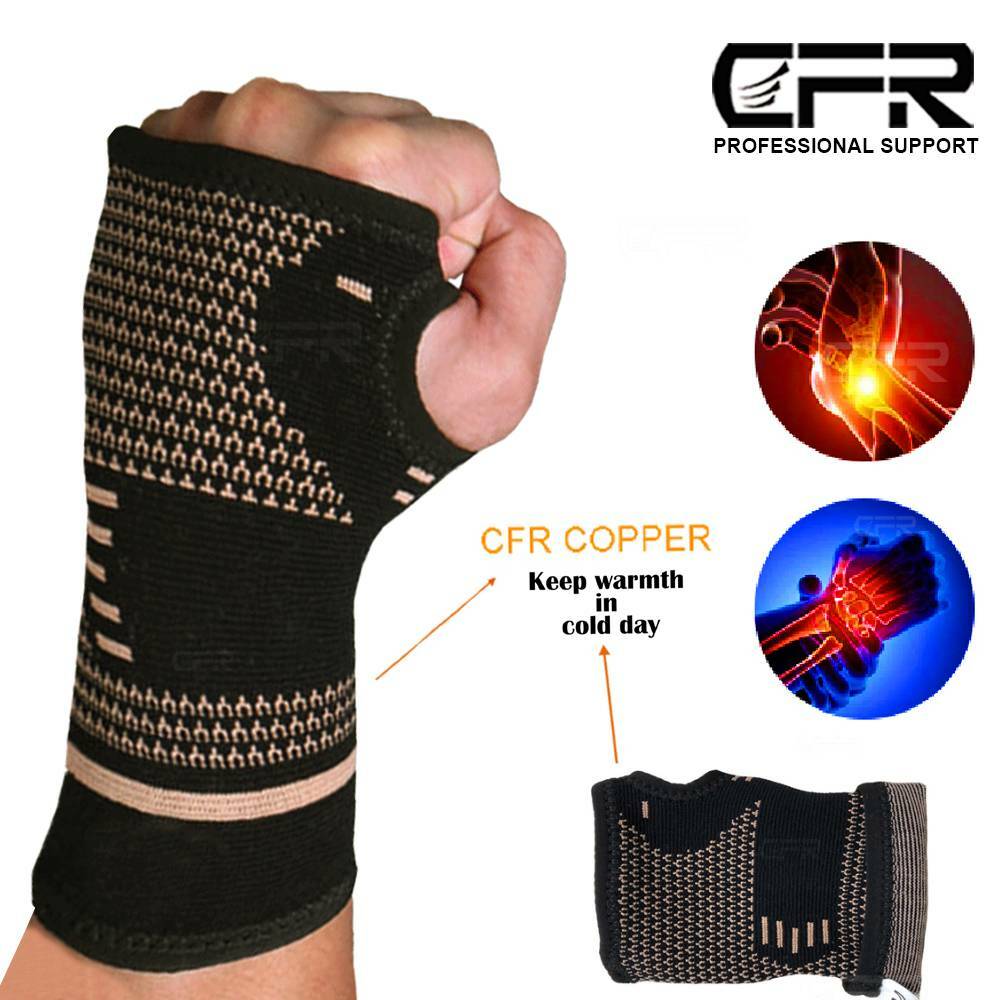 Compression Copper Wrist Hand Brace Carpal Tunnel Support Arthritis Sprain Pain