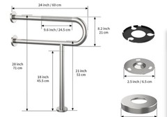 Munzong 24 Inch Toilet Support Rail Grab Bar Stainless Steel Handicap Safety