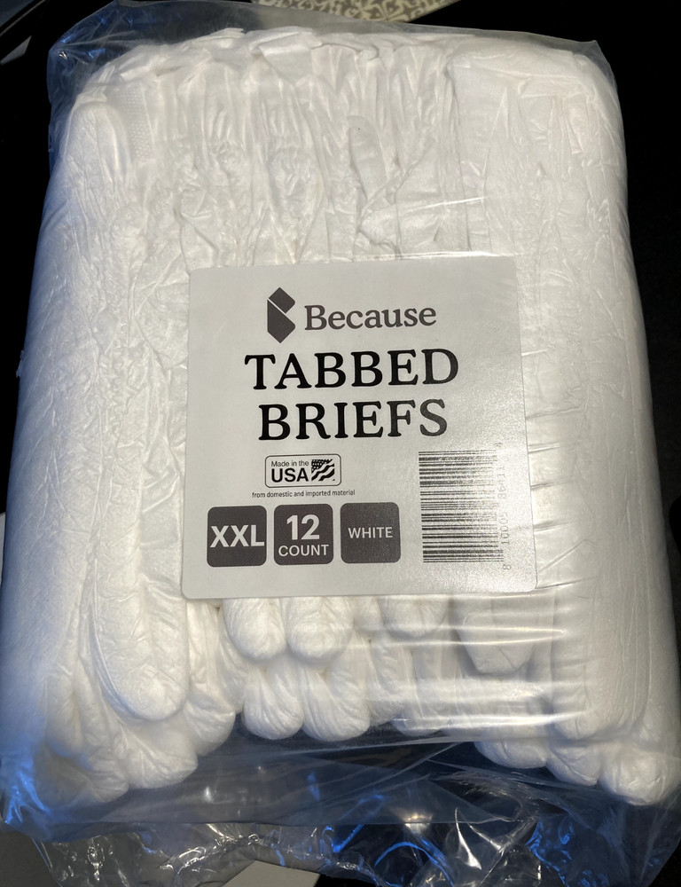 Because Adult Incontinence Tabbed Briefs XXL 12 Count