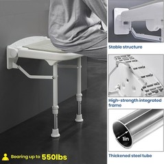 Wall Mounted Folding Shower Seat with Grab Bar Adjustable Height Support 550lbs