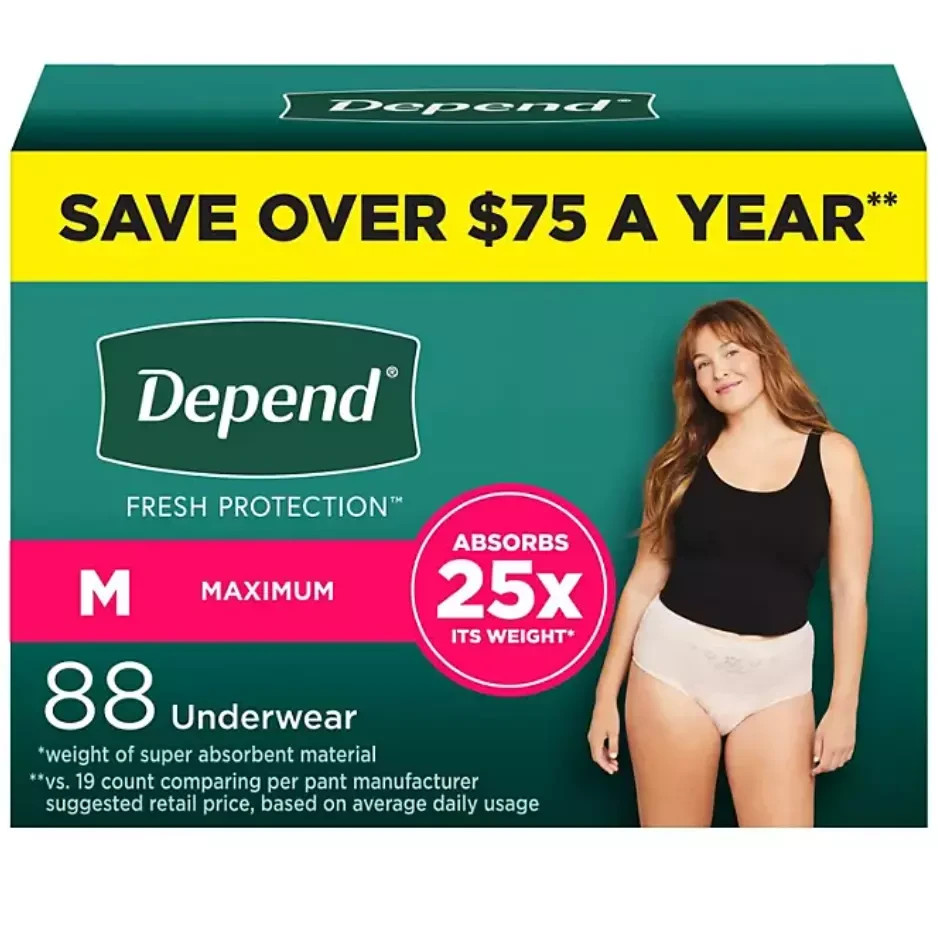 Depend Fresh Protection Incontinence Underwear for Women 88 Count Size Medium