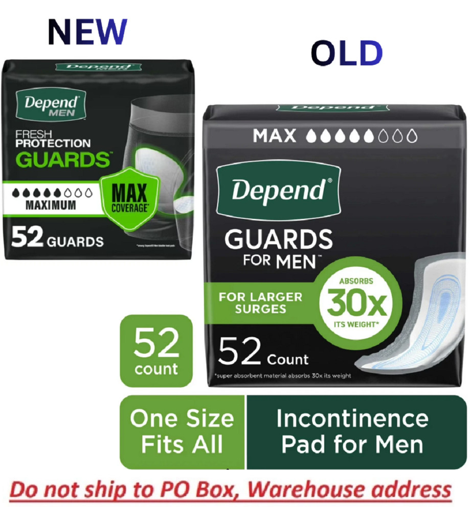 52 Count New Depend Guards Incontinence Pads for Men, Maximum Absorbency