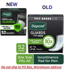 52 Count New Depend Guards Incontinence Pads for Men, Maximum Absorbency