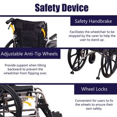 Aluminum Alloy Transport Wheelchair. 20″ Seats. With front and Rear Locking Hand