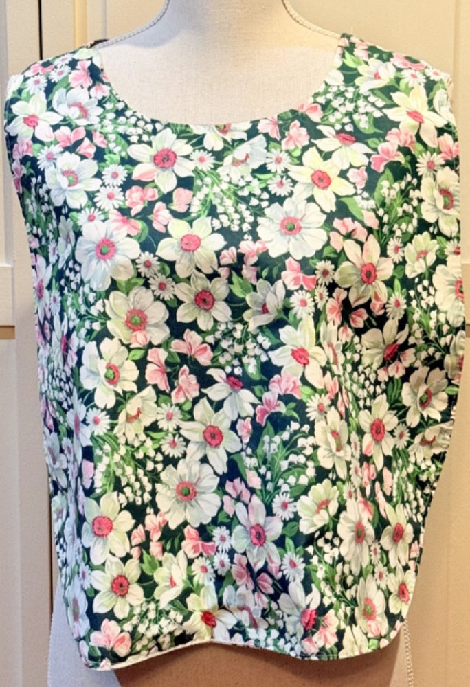Handmade Adult Bib Clothing Protector Floral Design Hook and Loop Closure