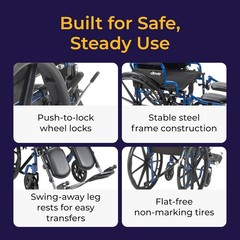 Drive Medical Wheelchair Blue Streak 18″ Seat Swing Away Leg Rests