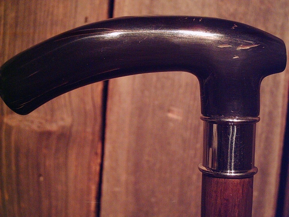 walking stick BLACK WATER BUFFALO handle for smaller sized hands MADE IN THE USA