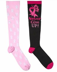 2 Pairs Womens Breast Cancer Awareness Pink Ribbon COMPRESSION Knee Socks