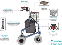 NOVA Traveler 3-Wheel Rollator Walker, All Terrain 8” Wheels BLUE – OPEN BOX