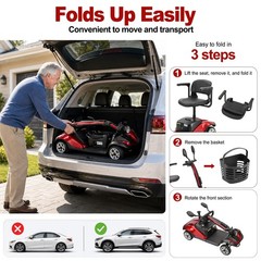 4 Wheel Mobility Scooter for Adults 350W Electric Travel Scooter 350 lbs Red