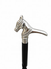 Decorative Horse Head Walking Cane Black Twisted Shaft Silver Handle Gentleman