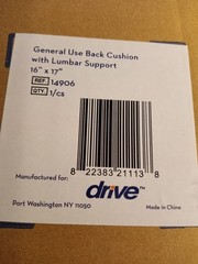 Drive Medical PN 14906 16×17 General Use Back Cushion wLumbar Support